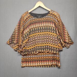 Coco Bianco Top Womens Medium Brown Blouse Abstract Flowy